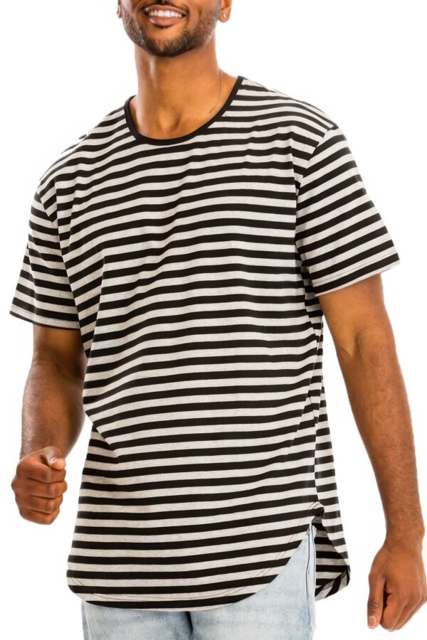 Elongated Striped Oversized Round-Neck T-Shirt