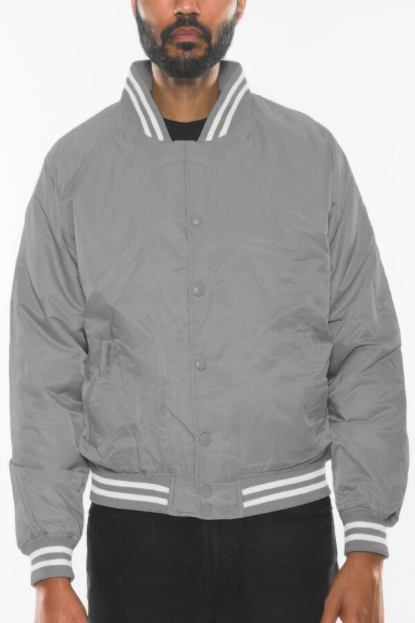 Men’s Polyester Bomber Jacket with Striped Collar