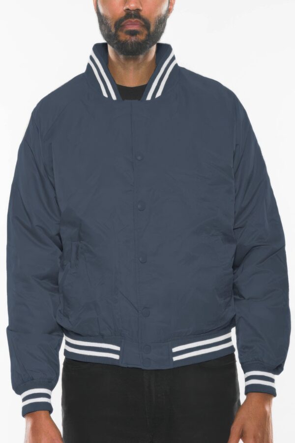 Men’s Polyester Bomber Jacket with Striped Collar