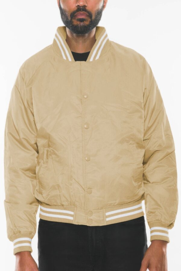 Men’s Polyester Bomber Jacket with Striped Collar