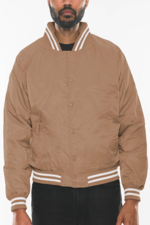 Men’s Polyester Bomber Jacket with Striped Collar