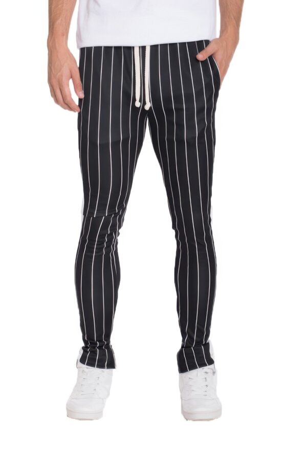 Pin Stripe Track Pants – Zipper Hem, Black & White