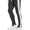 Pin Stripe Track Pants – Zipper Hem, Black & White