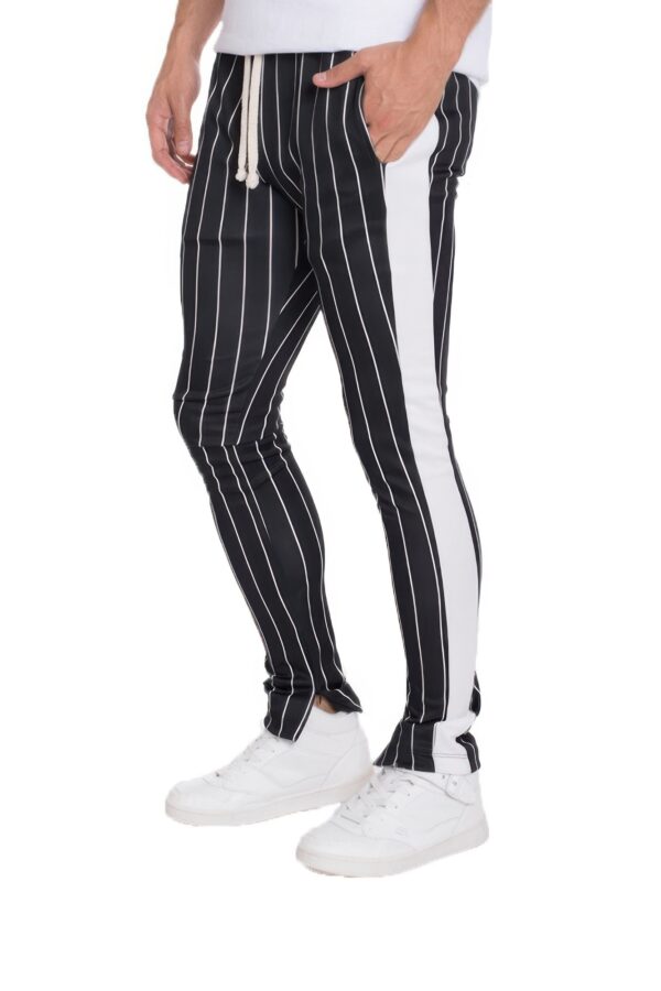 Pin Stripe Track Pants – Zipper Hem, Black & White