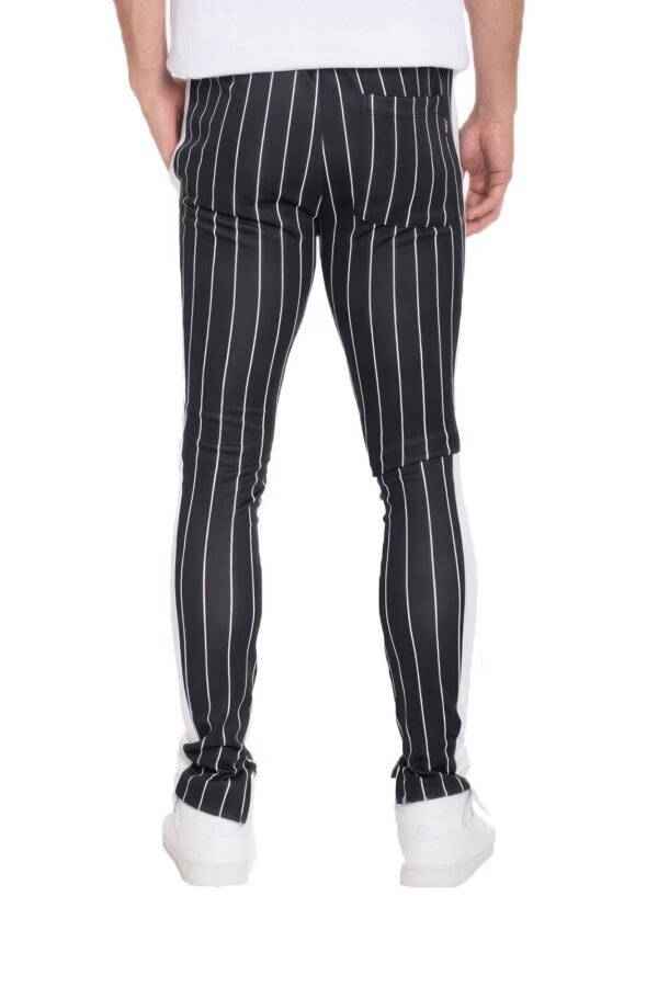 Pin Stripe Track Pants – Zipper Hem, Black & White