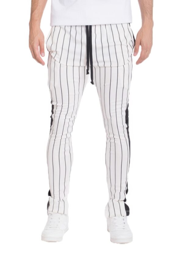 Pin Stripe Track Pants – Zipper Hem, Black & White