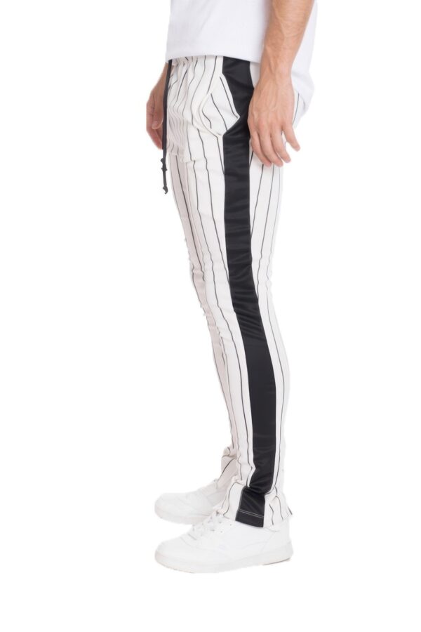 Pin Stripe Track Pants – Zipper Hem, Black & White