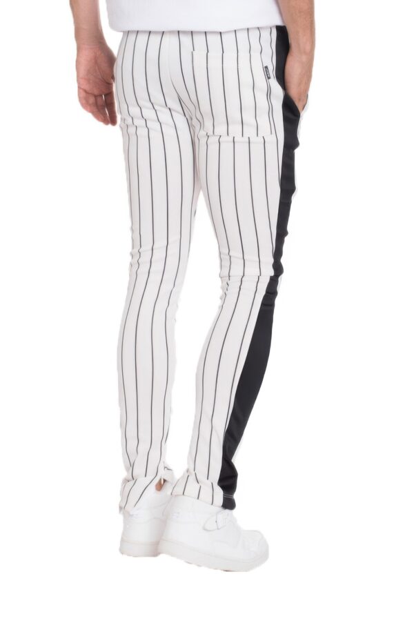 Pin Stripe Track Pants – Zipper Hem, Black & White