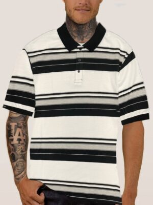 Old School Striped Pique Polo Shirt – Men’s Two-Tone