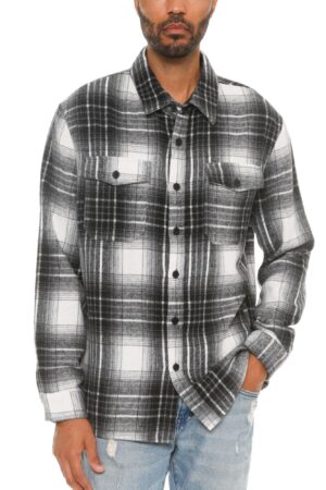 Men’s Checkered Brushed Flannel Shacket with Chest Pockets
