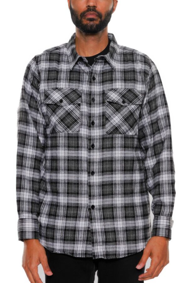 Checker Plaid Flannel Shirt – Long Sleeve for Men