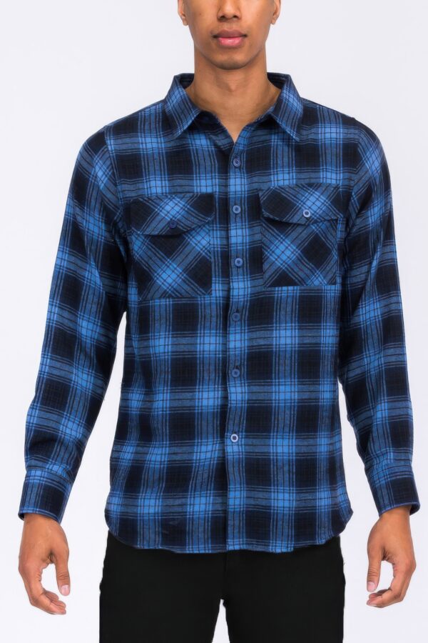 Checker Plaid Flannel Shirt – Long Sleeve for Men