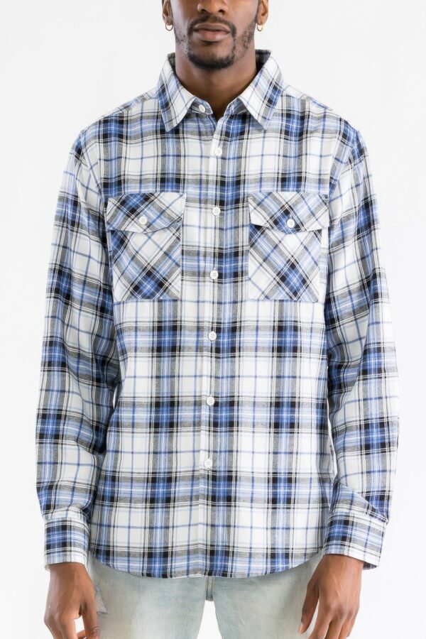 Checker Plaid Flannel Shirt – Long Sleeve for Men