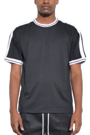 Men’s Striped Tape Short-Sleeve Cotton T-Shirt