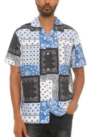 Men’s Collared Printed Button-Down Shirt – Multi-Color