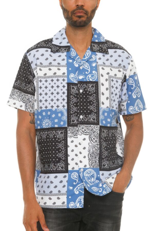 Men’s Collared Printed Button-Down Shirt – Multi-Color