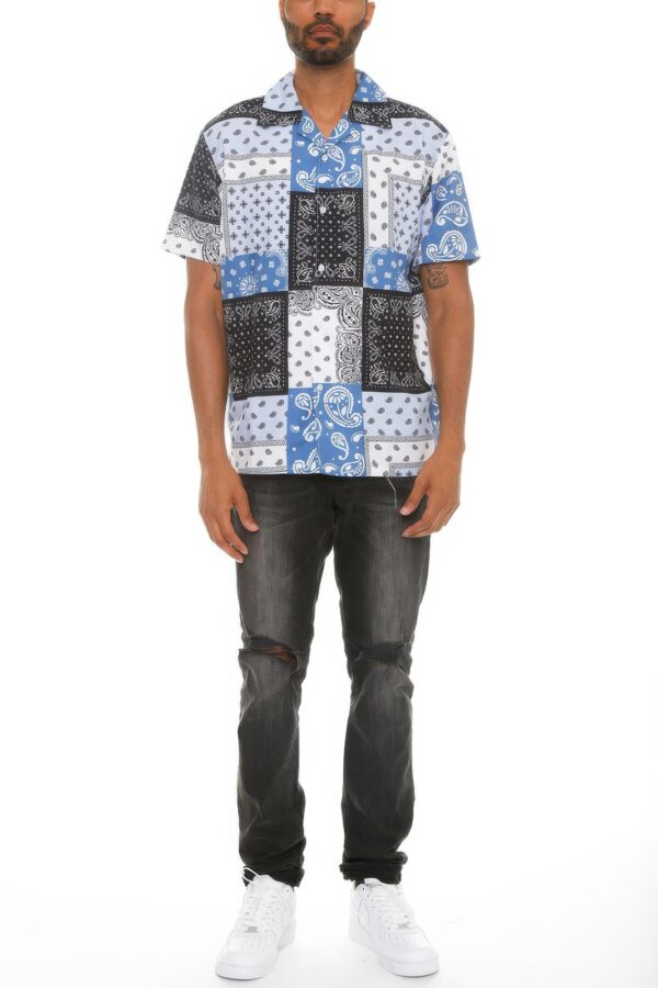 Men’s Collared Printed Button-Down Shirt – Multi-Color
