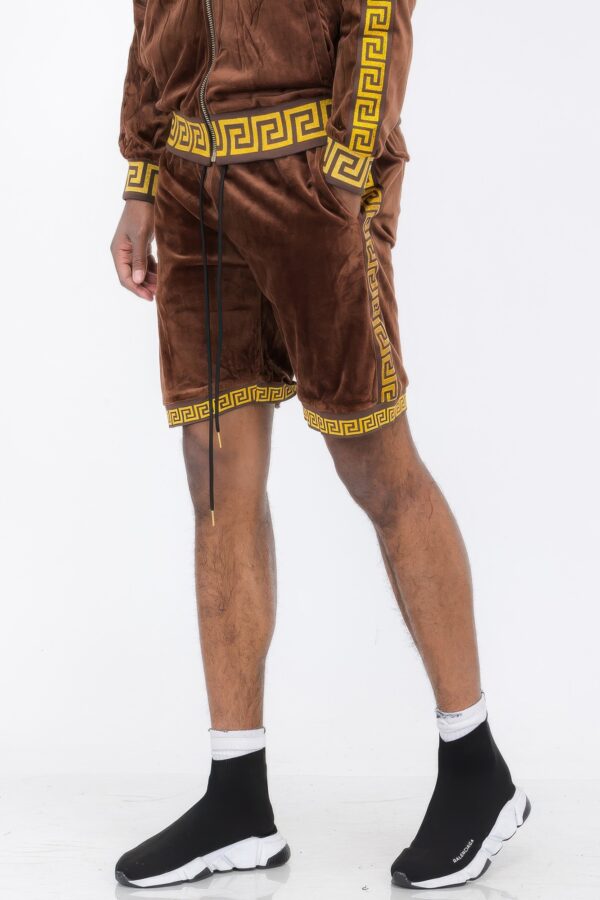 Status Print Velour Suede Shorts – Elastic Logo Waistband