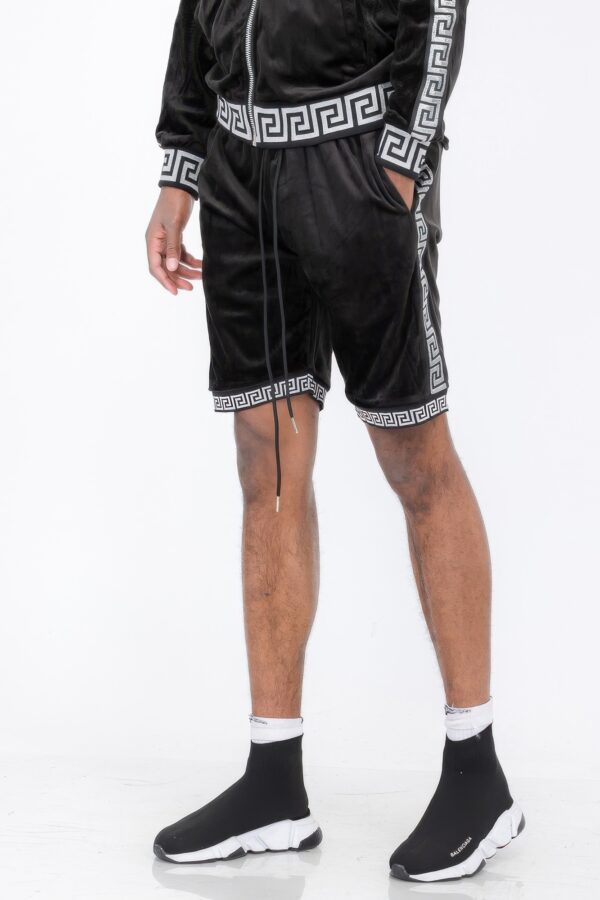 Status Print Velour Suede Shorts – Elastic Logo Waistband