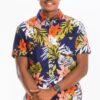 Men’s Hawaiian Print Button-Down Shirt – Multi-Color