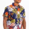 Men’s Hawaiian Print Button-Down Shirt – Multi-Color