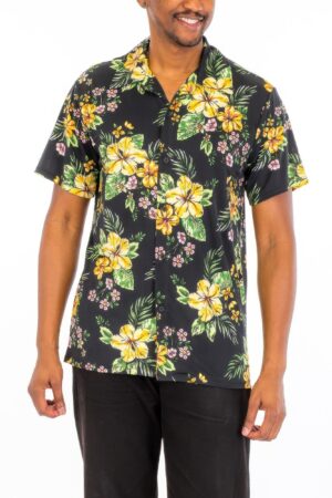 Men’s Floral Button-Down Shirt – LA Woven Polyester