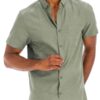 Men’s Short-Sleeve Solid Button Shirt with Chest Pocket