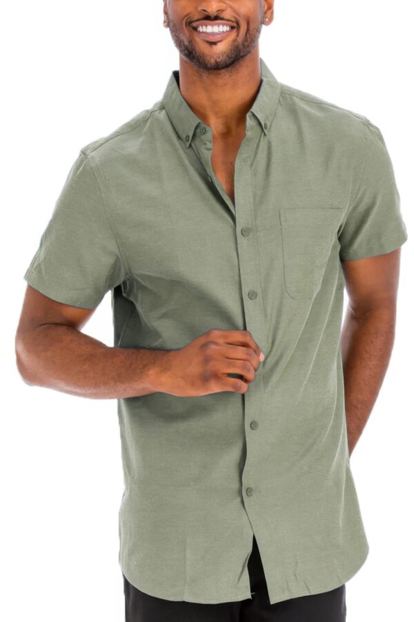Men’s Short-Sleeve Solid Button Shirt with Chest Pocket