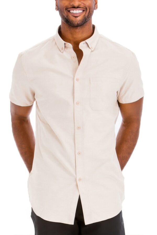 Men’s Short-Sleeve Solid Button Shirt with Chest Pocket