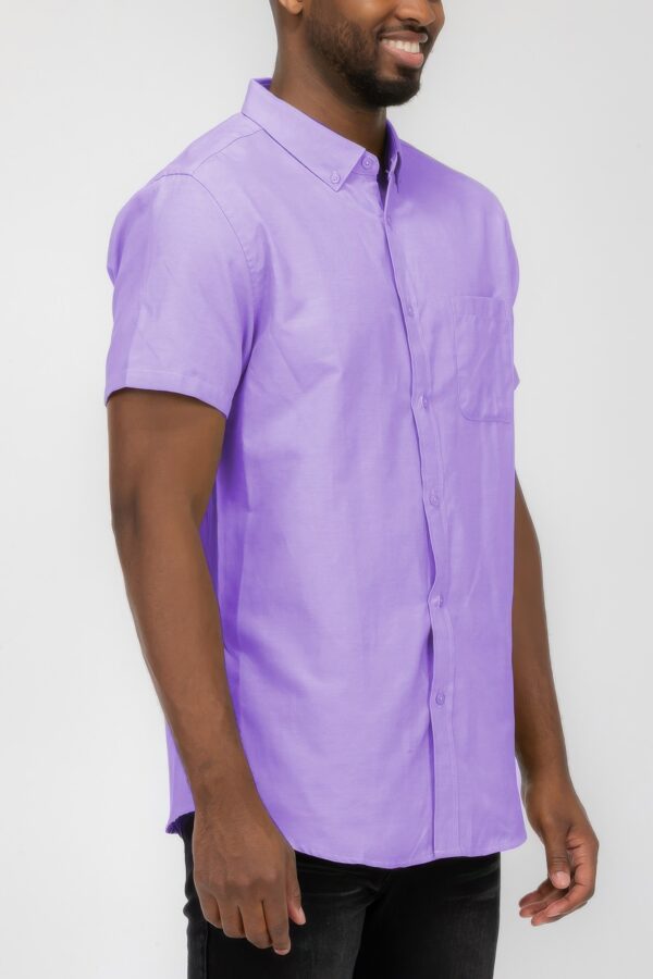 Men’s Short-Sleeve Solid Button Shirt with Chest Pocket