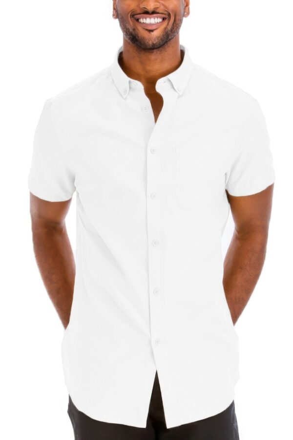 Men’s Short-Sleeve Solid Button Shirt with Chest Pocket