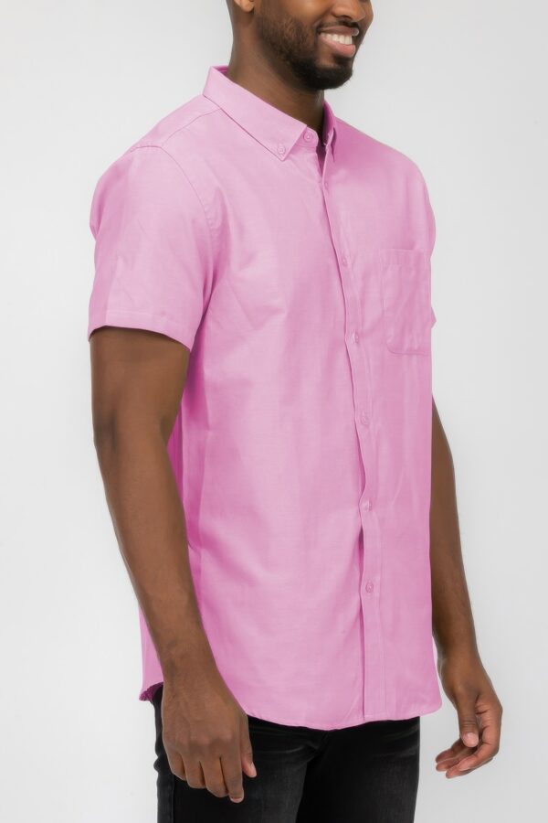 Men’s Short-Sleeve Solid Button Shirt with Chest Pocket