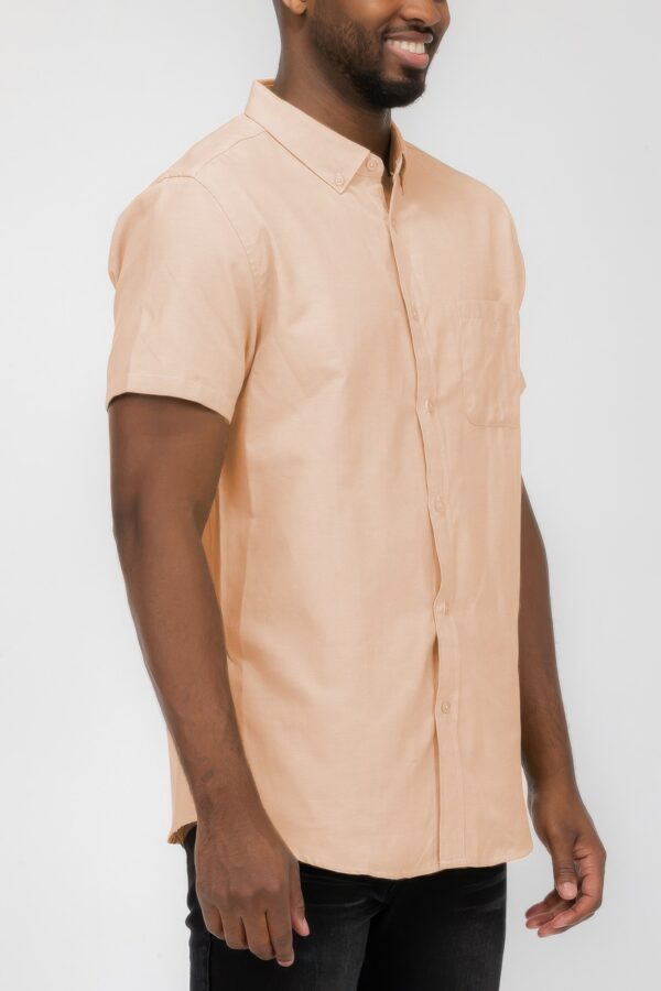 Men’s Short-Sleeve Solid Button Shirt with Chest Pocket