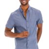 Men’s Short-Sleeve Solid Button Shirt with Chest Pocket