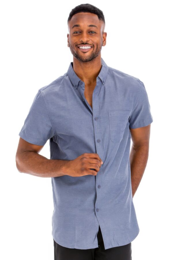 Men’s Short-Sleeve Solid Button Shirt with Chest Pocket