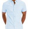 Men’s Short-Sleeve Solid Button Shirt with Chest Pocket