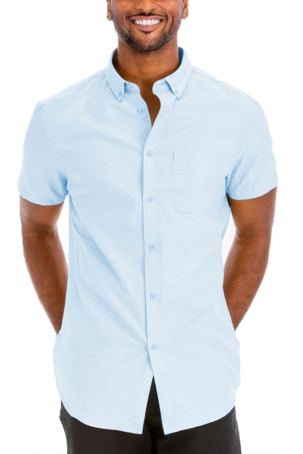 Men’s Short-Sleeve Solid Button Shirt with Chest Pocket