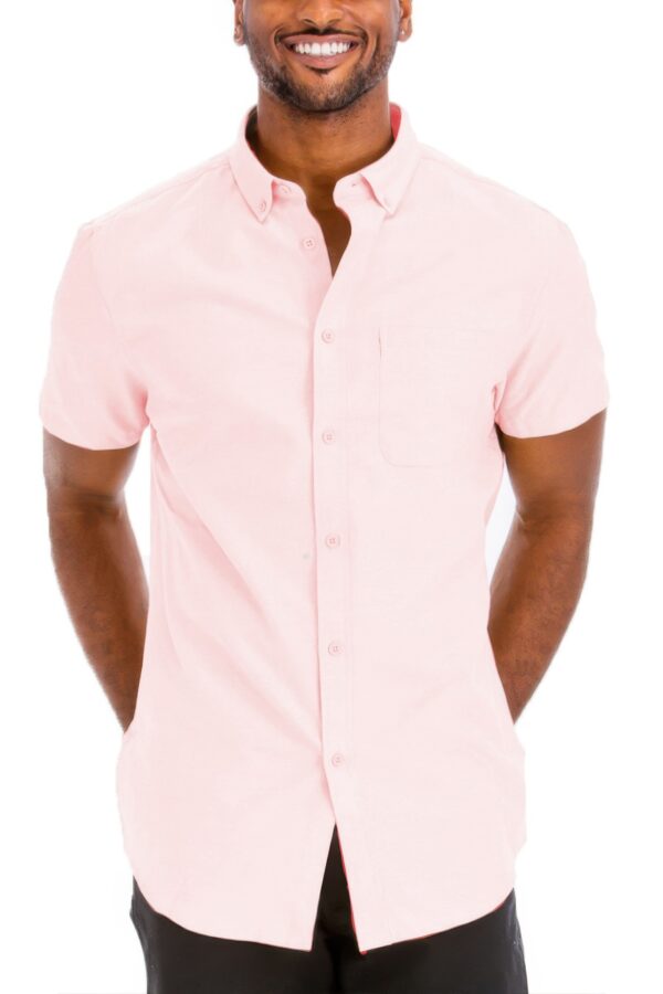 Men’s Short-Sleeve Solid Button Shirt with Chest Pocket