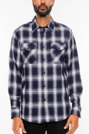 Plaid Flannel Long-Sleeve Shirt with Chest Pockets