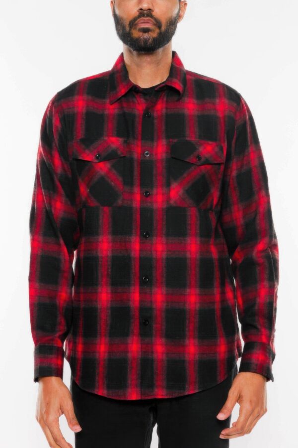 Plaid Flannel Long-Sleeve Shirt with Chest Pockets