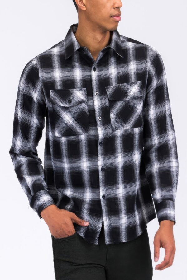 Plaid Flannel Long-Sleeve Shirt with Chest Pockets