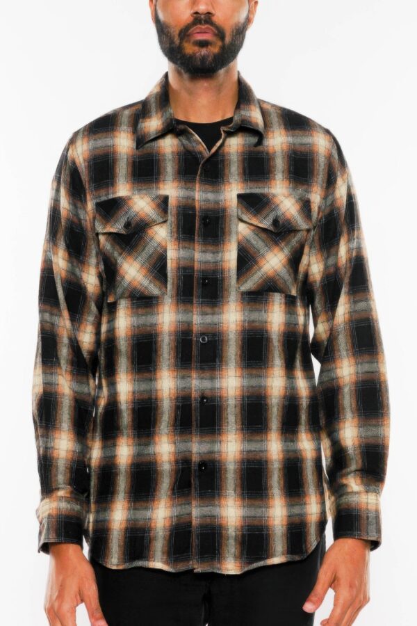 Plaid Flannel Long-Sleeve Shirt with Chest Pockets