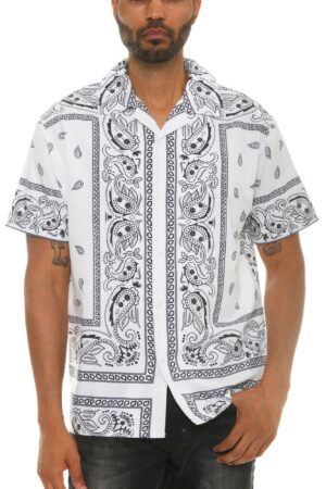 Men’s Collared Print Button-Down Shirt – Modern Print