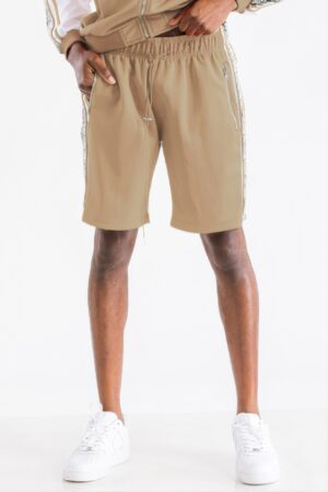 Snake Print Track Shorts with Zipper Pockets