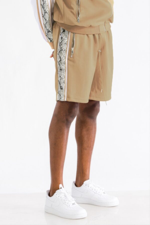 Snake Print Track Shorts with Zipper Pockets