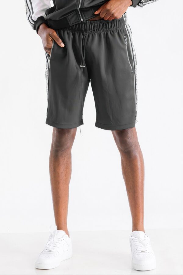 Snake Print Track Shorts with Zipper Pockets