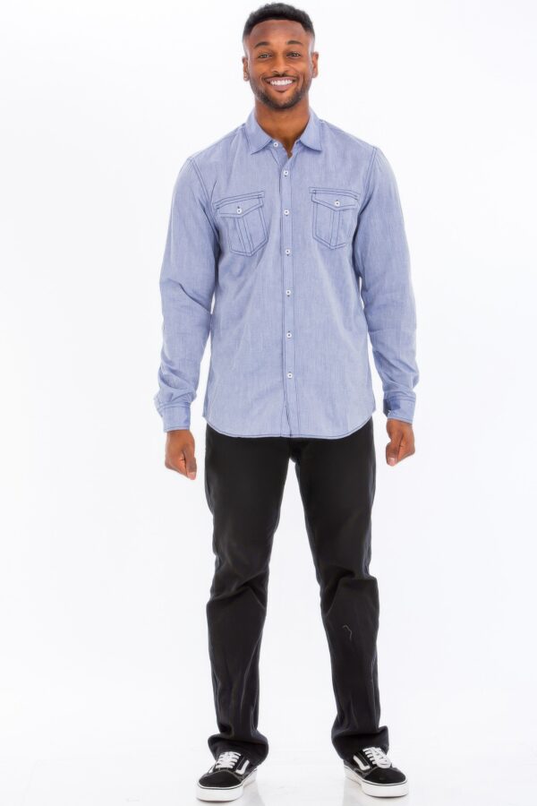 Men’s Casual Long-Sleeve Button-Front Shirt – Chest Pockets