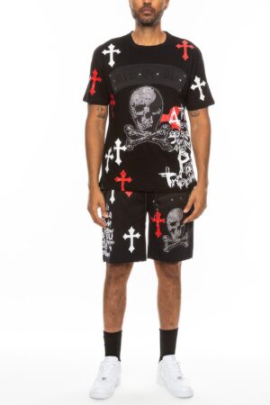 Men’s Cotton Print T-Shirt & Short Set – Chrome Cross