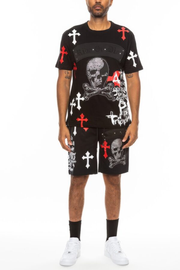 Men’s Cotton Print T-Shirt & Short Set – Chrome Cross