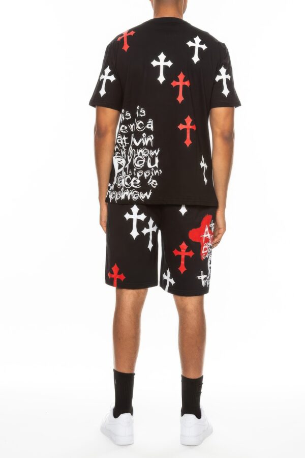 Men’s Cotton Print T-Shirt & Short Set – Chrome Cross